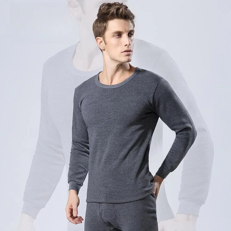 

Men's Thick Warm Underwear Set Pure Color round Neck Fleece Lined Autumn Winter Clothing Long Sleeve Long Pants Thermal Suit