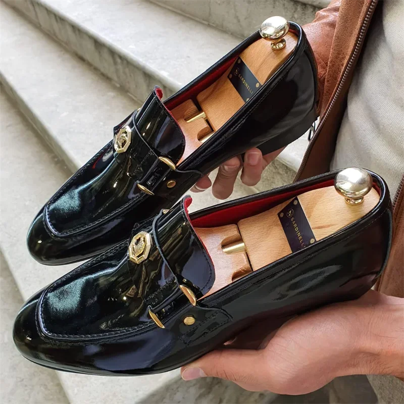 Black Loafers Square Toe Slip-On Office & Career Handmade Men Dress Shoes Size 38-47
