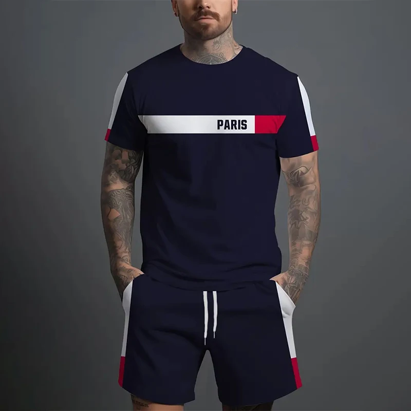

The new men's set for summer 2025 is a casual fashionable soft comfortable and breathable 3D letter pattern print