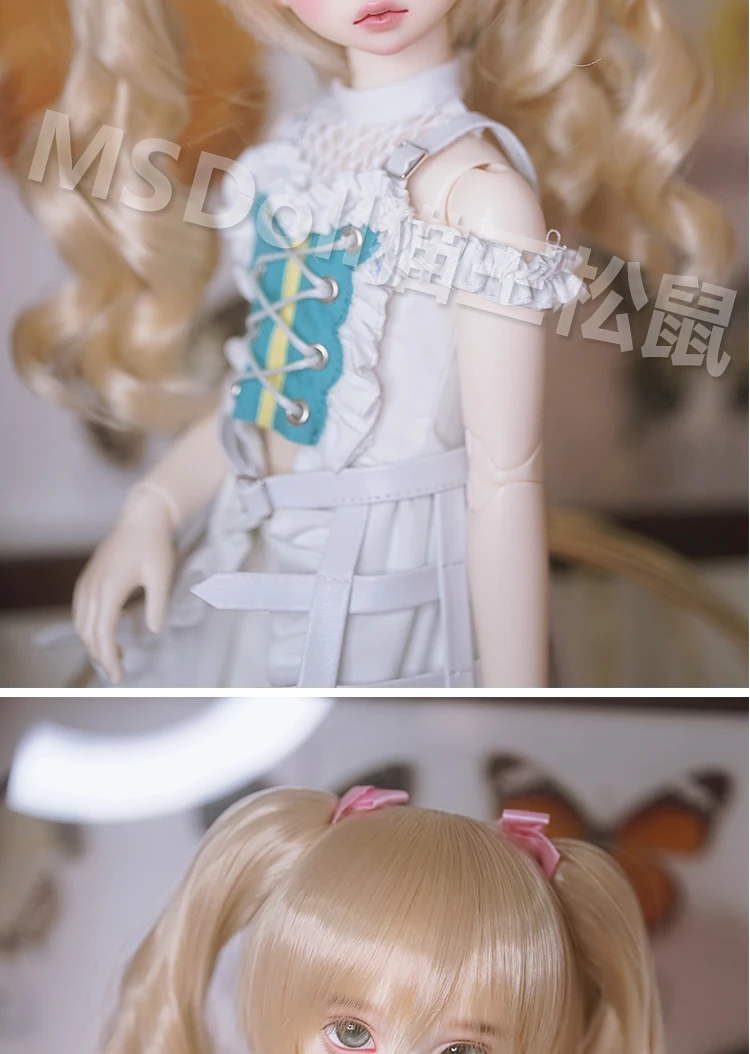 BJD Doll Wig 1/3 1/4 1/6 Handmade Bjd Doll Wig Curly Hair DIY Joints Doll Toy Fashion Fiber Double Tail Wig Dolls Accessories