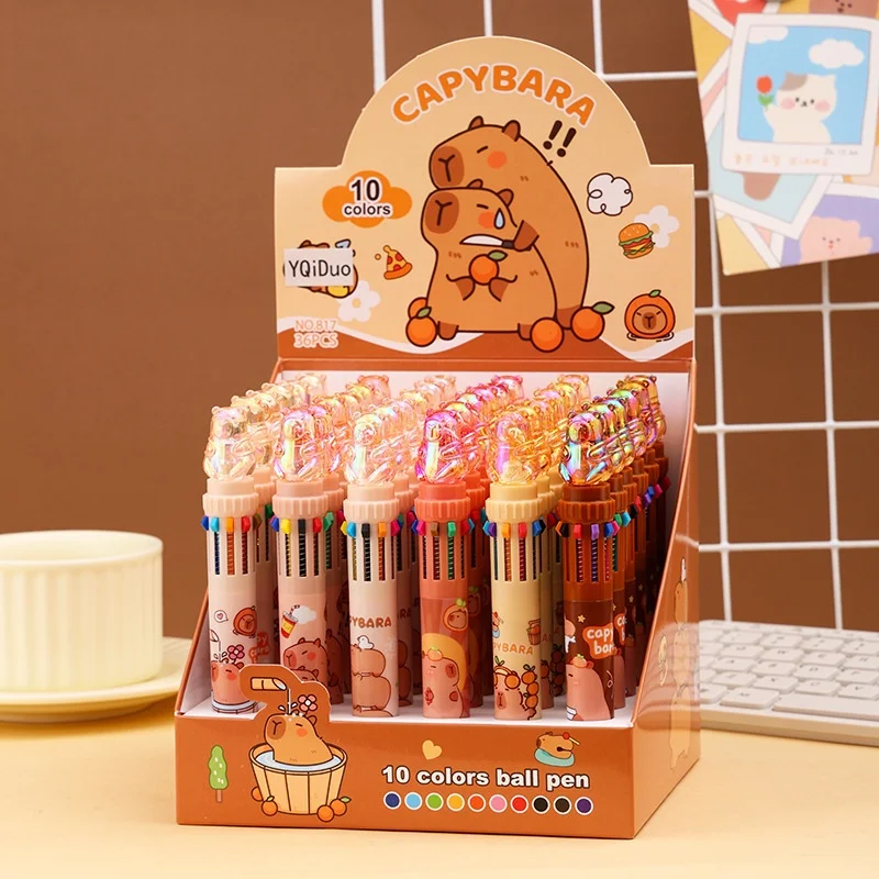 

12/36pcs Creative Crystal Capybara 10 colors Ballpoint Pen Cute Press Ball Pens School Office Writing Supply Stationery Gift
