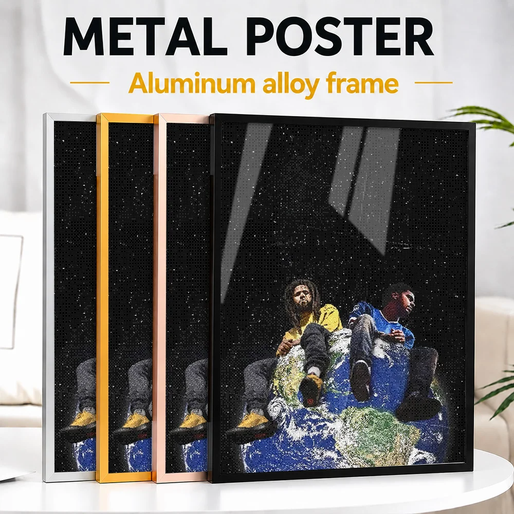 J. Cole Sitting On Earth Framed Metal Print Customized Hip Hop Tribute Wall Art Created For Vinyl Collectors To Style Music Room