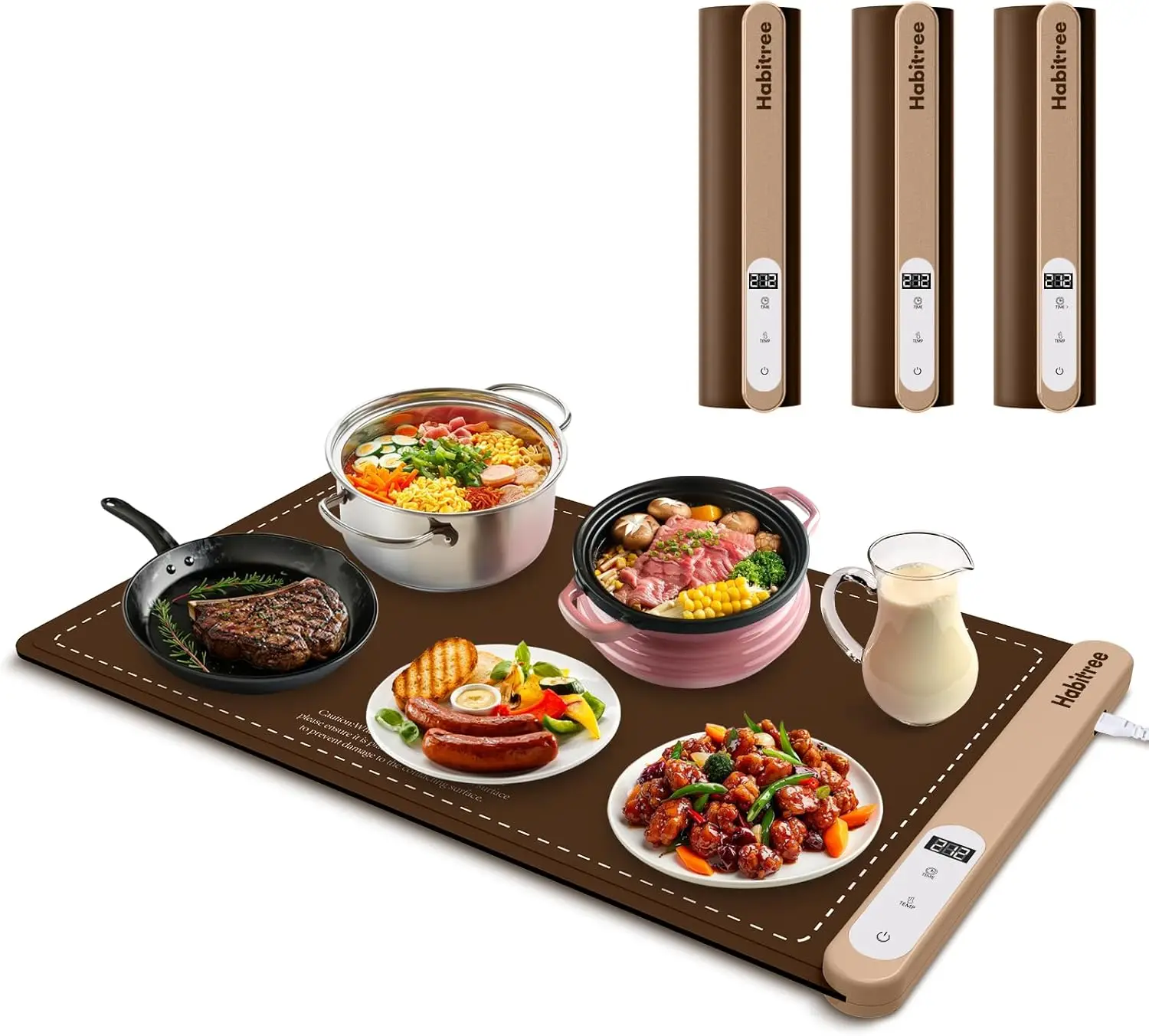 3-Pack Silicone Food Warming Mat with 6-Level Temp Control, Portable Rollable Design for Parties and Home Use