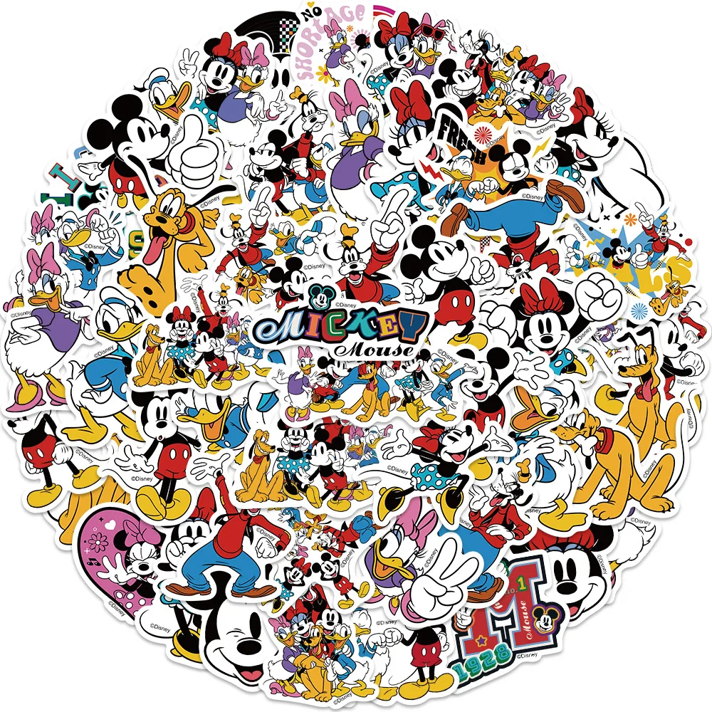 Disney Cartoon Adesivos para Crianças, Mickey Mouse Decalques, Papelaria Laptop, Bagagem, Graffiti infantil Adesivos, Brinquedos Presente, 50 Pcs, 100Pcs