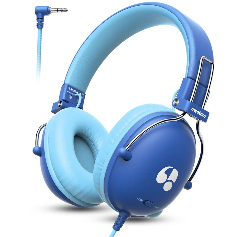 Awatrue Kids Headphones for Tablet,iPad 74/85dB Safe Volume Limit Stereo 3.5mm Jack Wired On-Ear Headphones for Kids Boys Girls