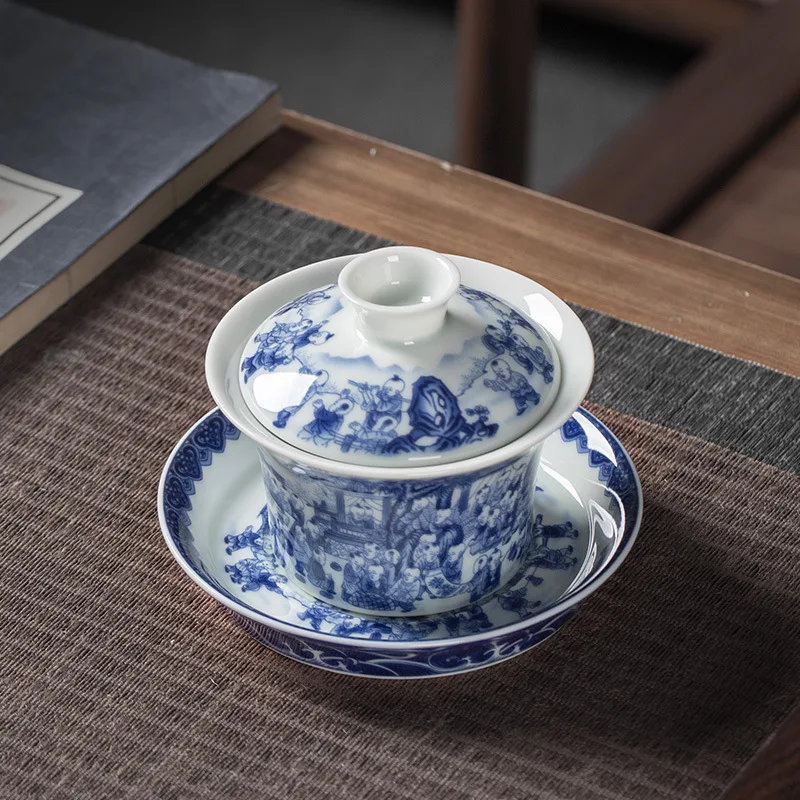 Jingdezhen Porcelain Horseshoe Gaiwan Single Snuff Bottles with Pictures inside Ceramic Tea Bowl Kung Fu Set Household Utensils