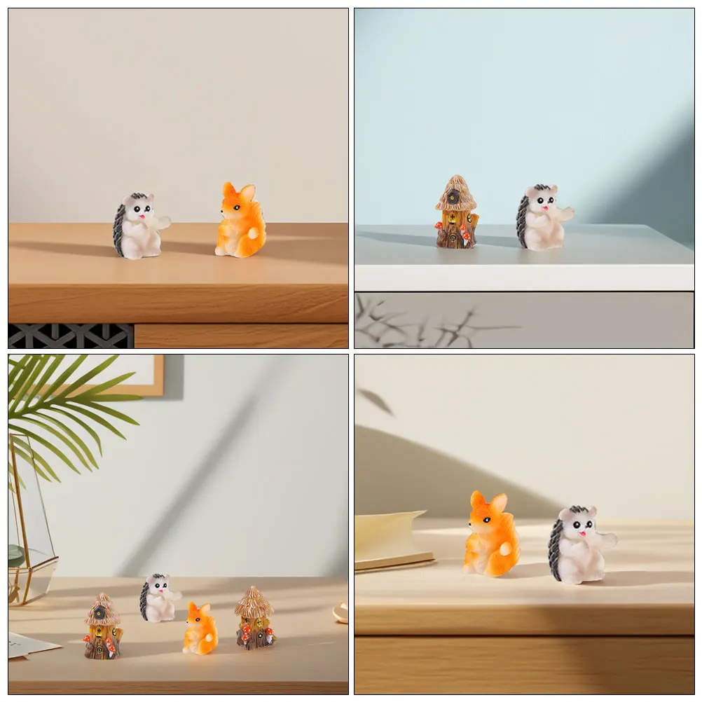 

10pcs Mini Resin Micro Landscape Figurines Cute Hedgehog Squirrel Rabbit Tiny Animal Statues Fairy Garden Decorations For Home