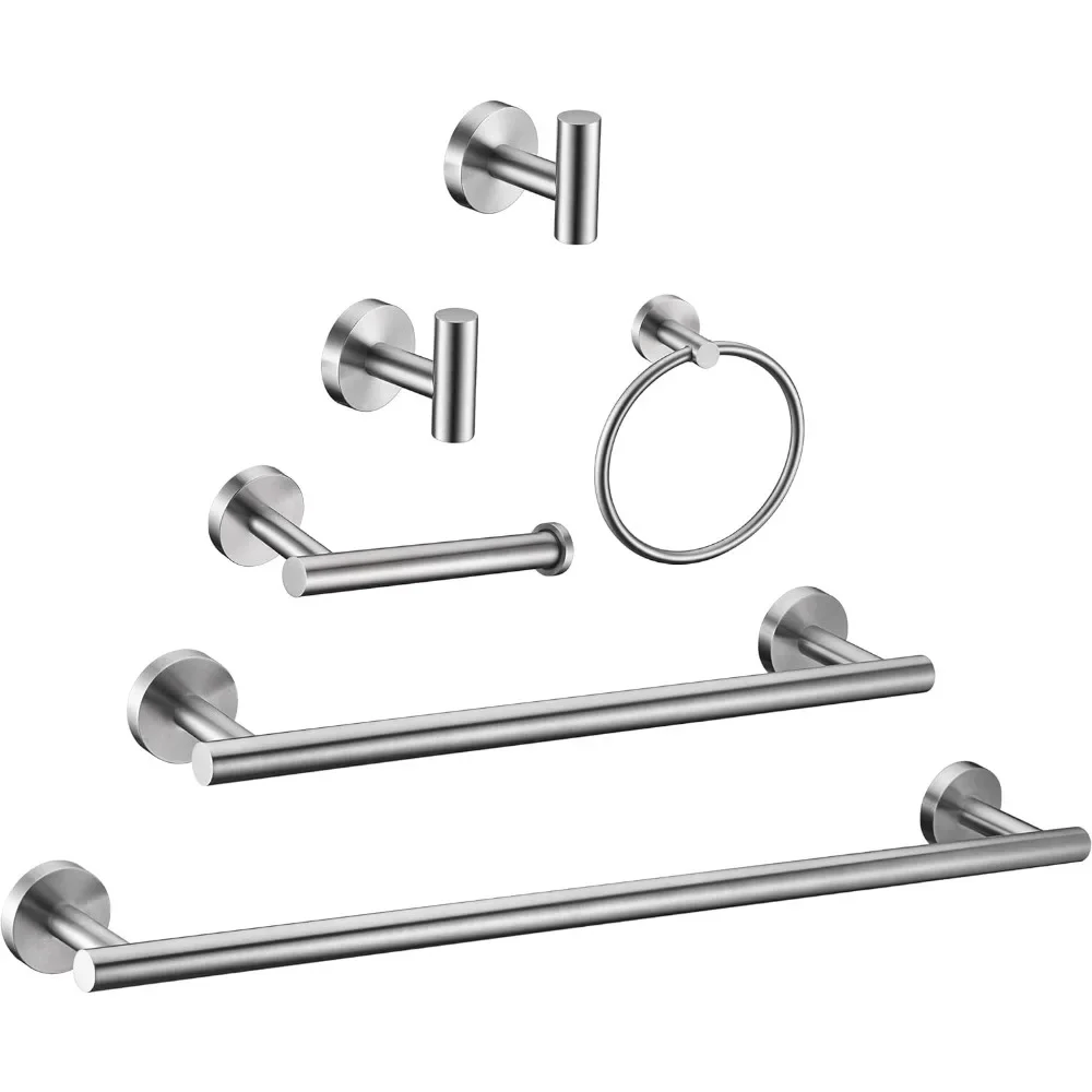 Set di accessori Hardware per il bagno in nichel spazzolato da 6 pezzi anello per asciugamani 16 e 23.6 i n portasciugamani rotondo in argento