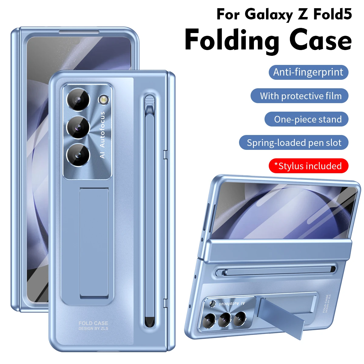 For Samsung Galaxy Z Fold 6 5 4 Case Skin Friendly Matte Bracket with Tempered Film Pen Slot Capacitor Pen Folding Hinge Cover