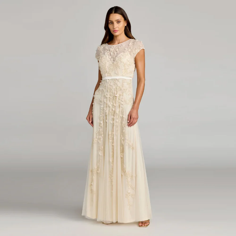 

Customized Champagne Short Sleeve Mother of Bride Dresses for Women Plus Size Wedding Party Dresses with Lace Robe De Soirée