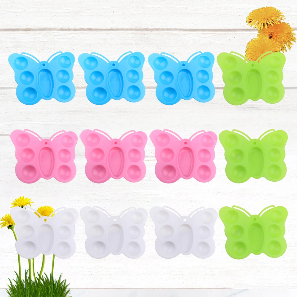 

12 Pcs Butterfly Shaped Paint Palette Trays Environmentally Friendly Multi Functional Art Painting Tool Plastic Color Mixer