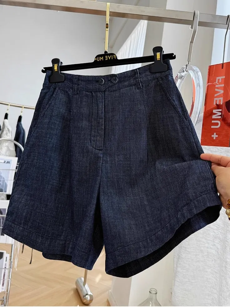 

Ретро джинсовые шорты с высокой талией и широкими штанинами для женщин, летняя новинка, свободные, повседневные, укороченные