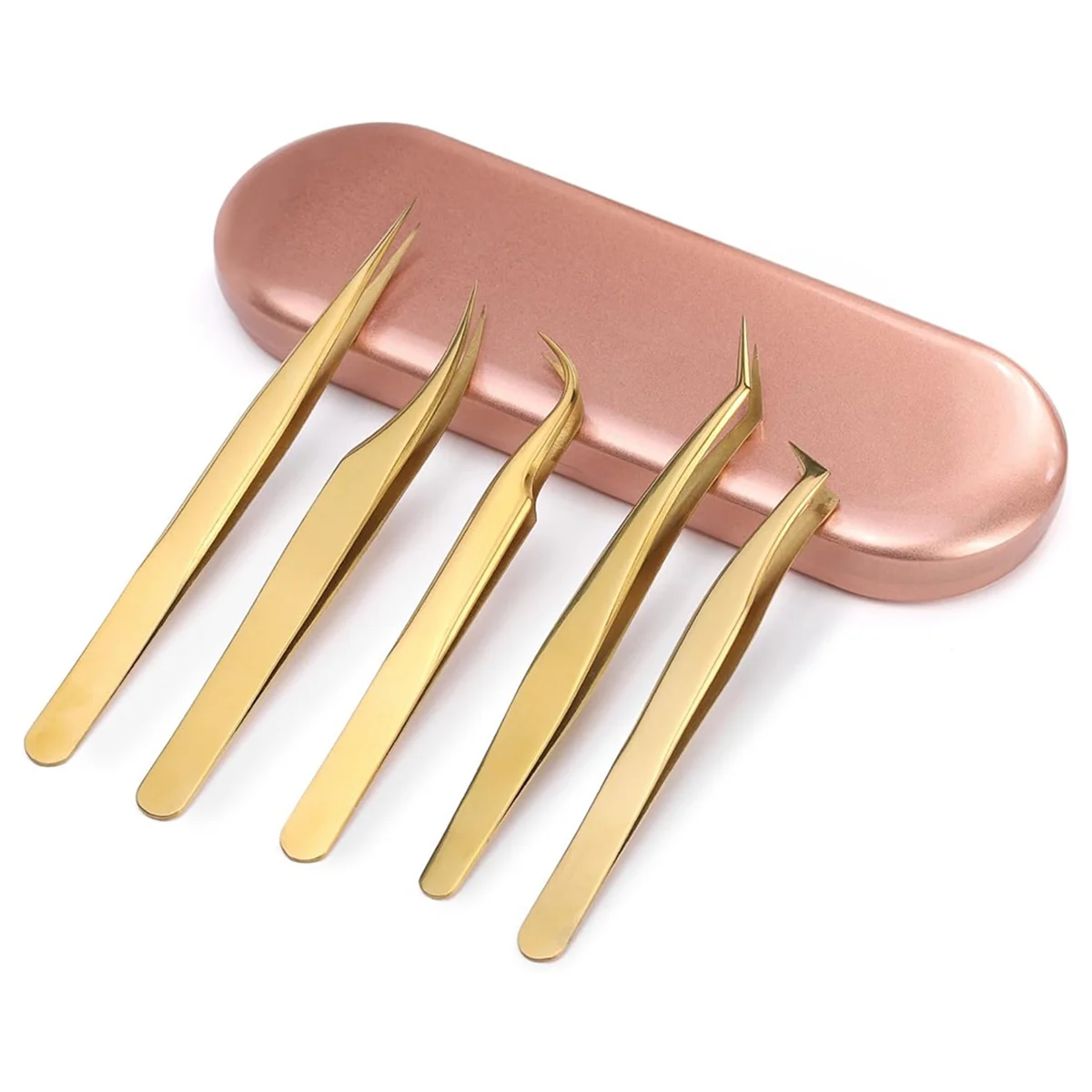 مجموعة ملاقط الرموش عالية الدقة ABGN - تتضمن 5 ملاقط رموش من الفولاذ المقاوم للصدأ لوصلات الرموش الكلاسيكية وحجمها