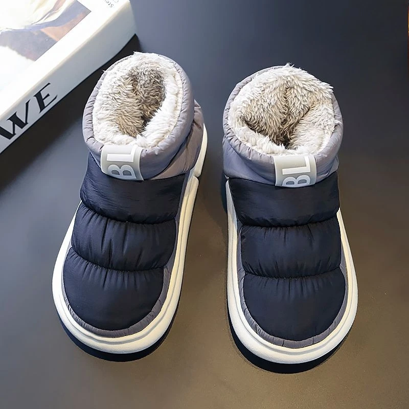 

Men's Winter Snow Boots Thickened Fleece Lined Sheepskin Anti Cold Color Block Thick Resistant Warm Shoes for Youth Students