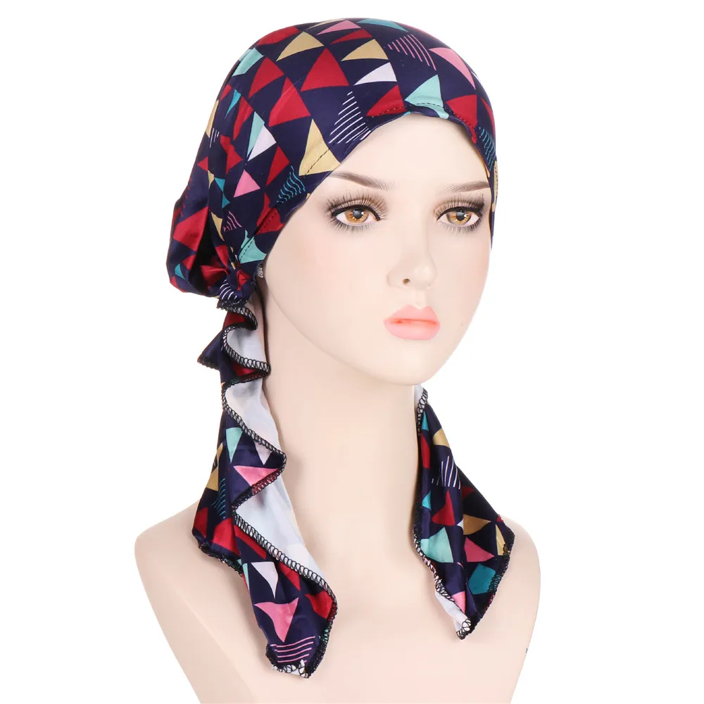 Berretto chemio Pre-legato da donna cappello con stampa turbante Hijab interno musulmano cappello con copricapo per la perdita dei capelli Hijab Musulman Femme Foulard Beanie