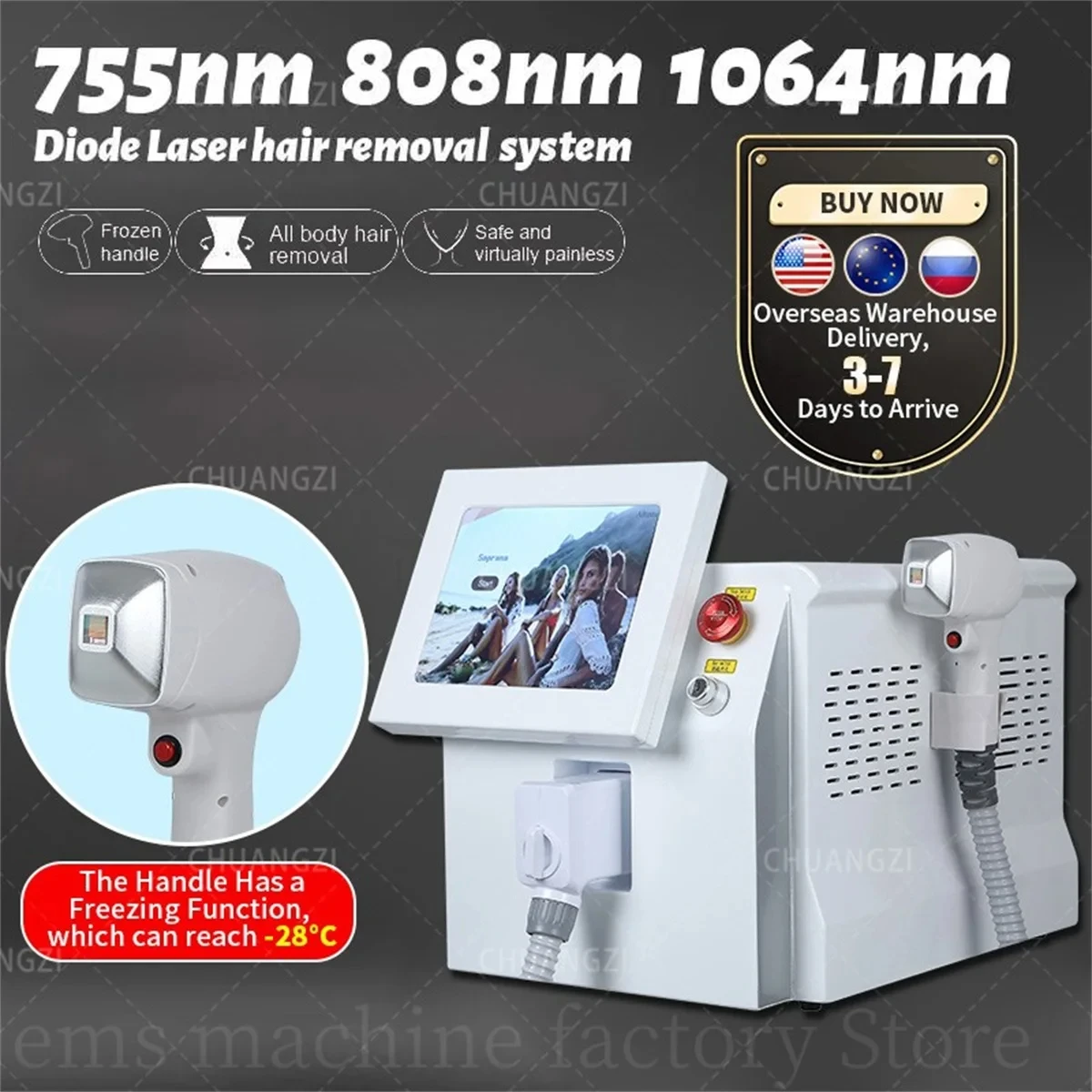 

2024 Diode Laser High Power Platinum 2000W Permanent Hair Removal 755 808nm 1064 Full body hair removal and skin rejuvenation