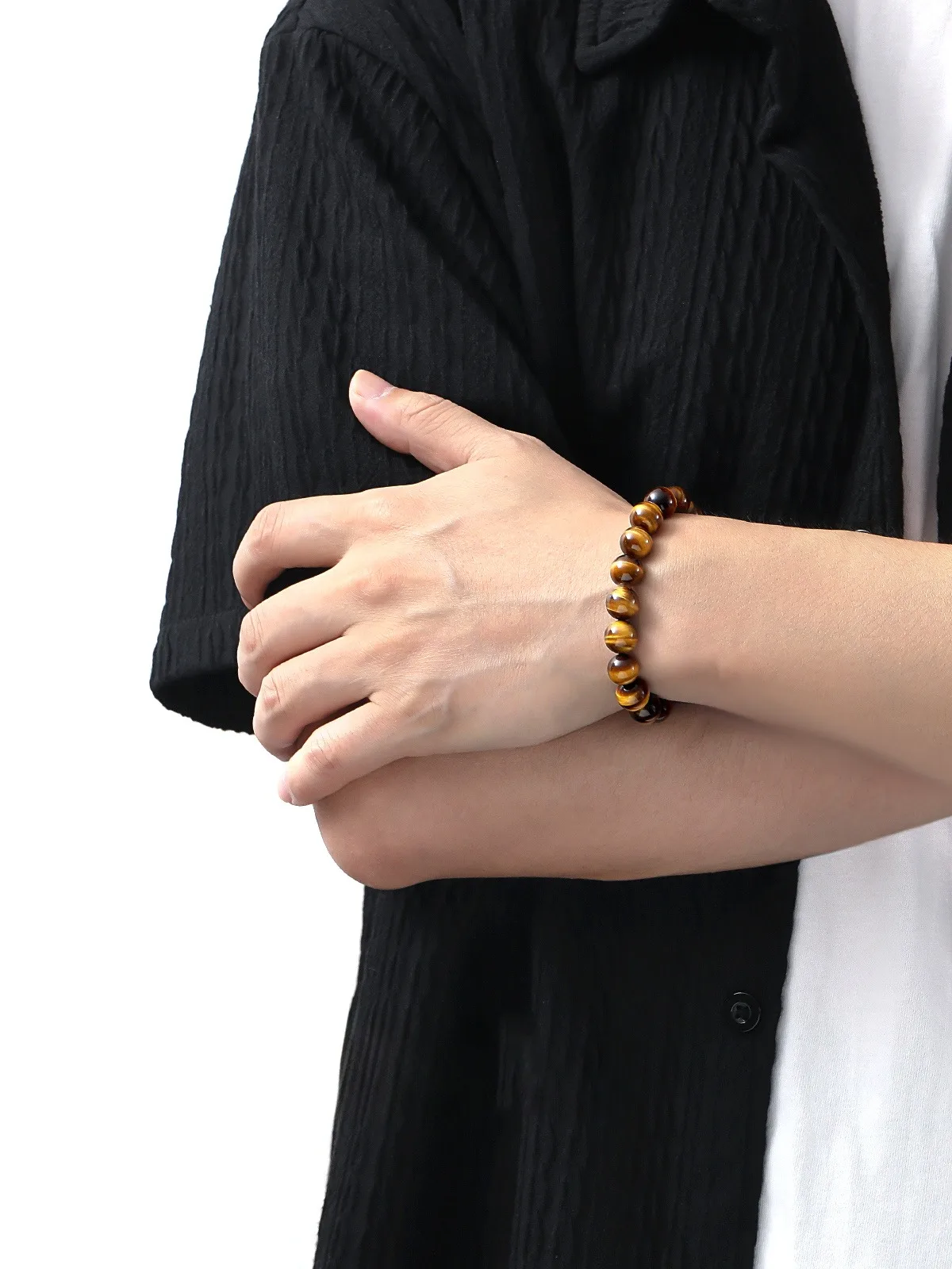 Kirykle Fashion Tiger Eye Bangles Men 4-12mm Natural Energy Stone Beads Reiki Healing Bracelets for Women Jewelry Pulseras Gift