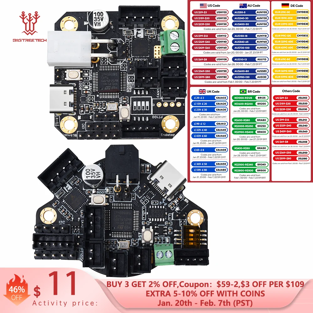 BTT EBB36 EBB42 CAN Adapter Board Support Canbus And Usb PT100 Onboard TMC2209 Driver For Raspberry Pi  Blv Ender 3 3D Printer