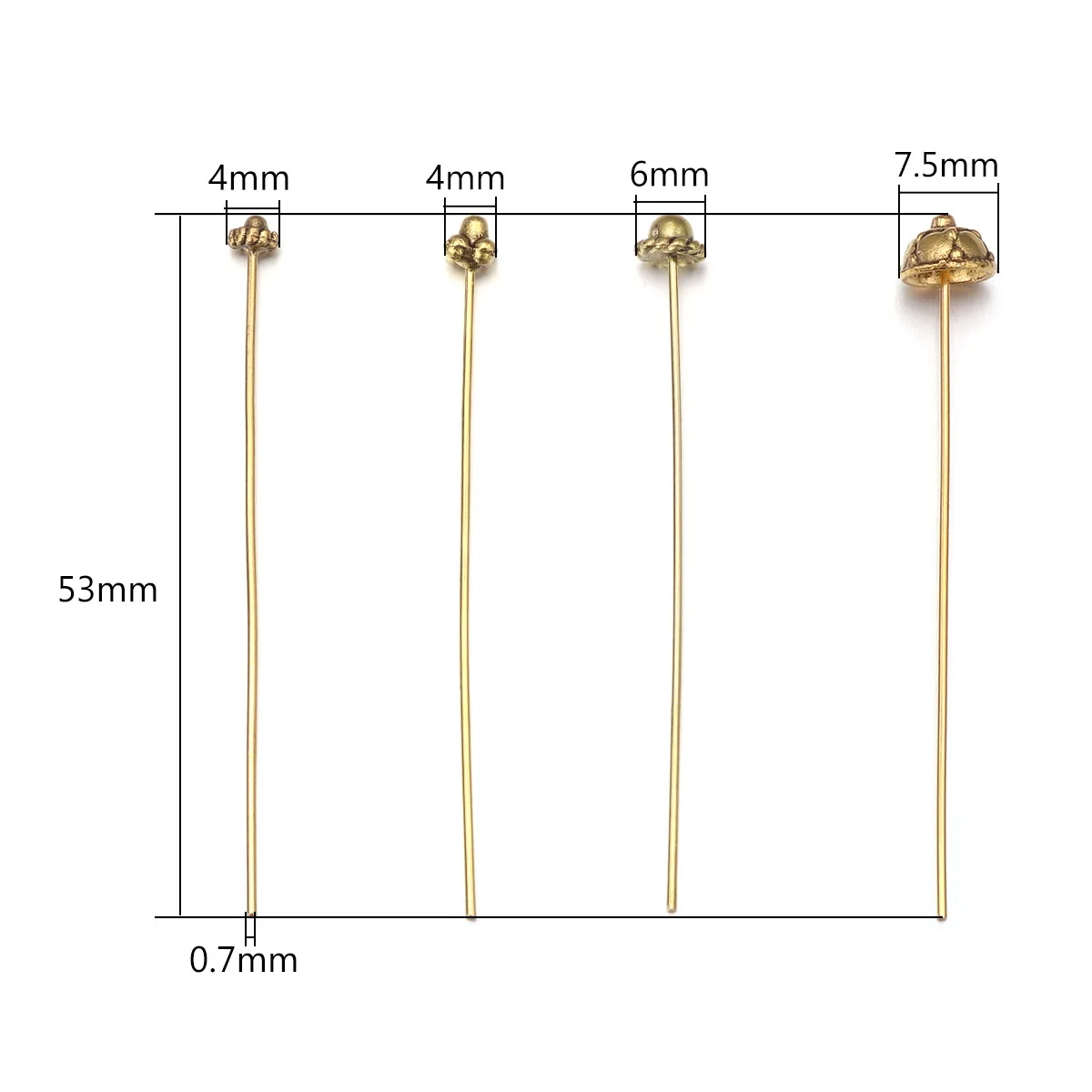 10pcs/lot Alloy Flower Head Pins 0.7X53mm Metal Flower Ball Pins Needles Beads Ball Long Pin For DIY Jewelry Making Accessories