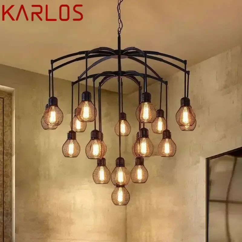 KARLOS American Retro Pendent Lamp Industrial Wind Living Room Restaurant Loft Clothing Store Cafe Bar Box Homestay Chandelier