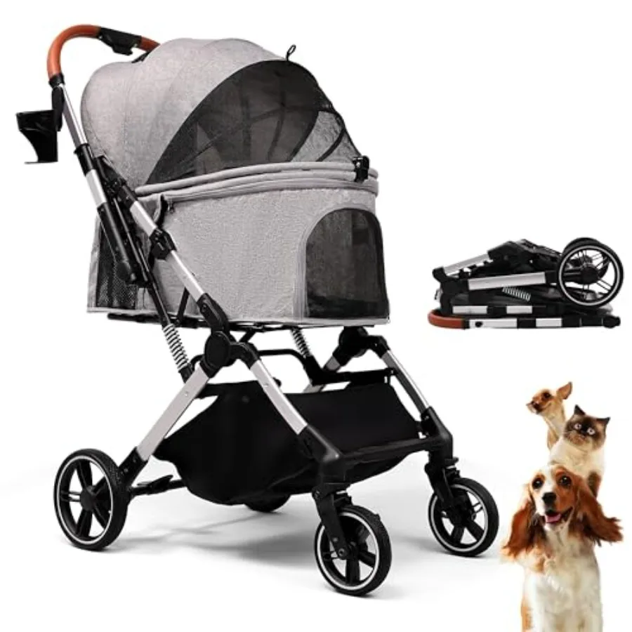 

Bicystar Pet Stroller for Small Medium Dogs Cats Up to 45 lbs, Travel Lite Collapsible, All Terrain 4 Wheels for Jogging, Runni