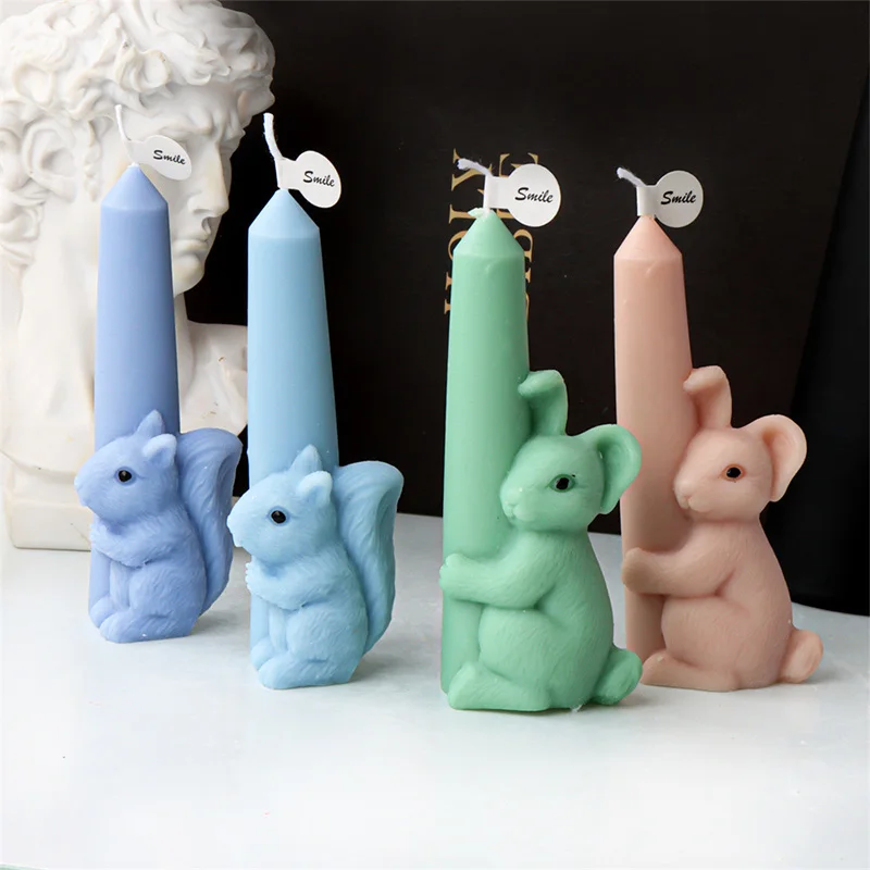 

3D New Silicone Animal Squirrel Holding Candle Mold Elk Snake Bear Rabbit Aroma Plaster Mould Creative Ornaments Resin Epoxy