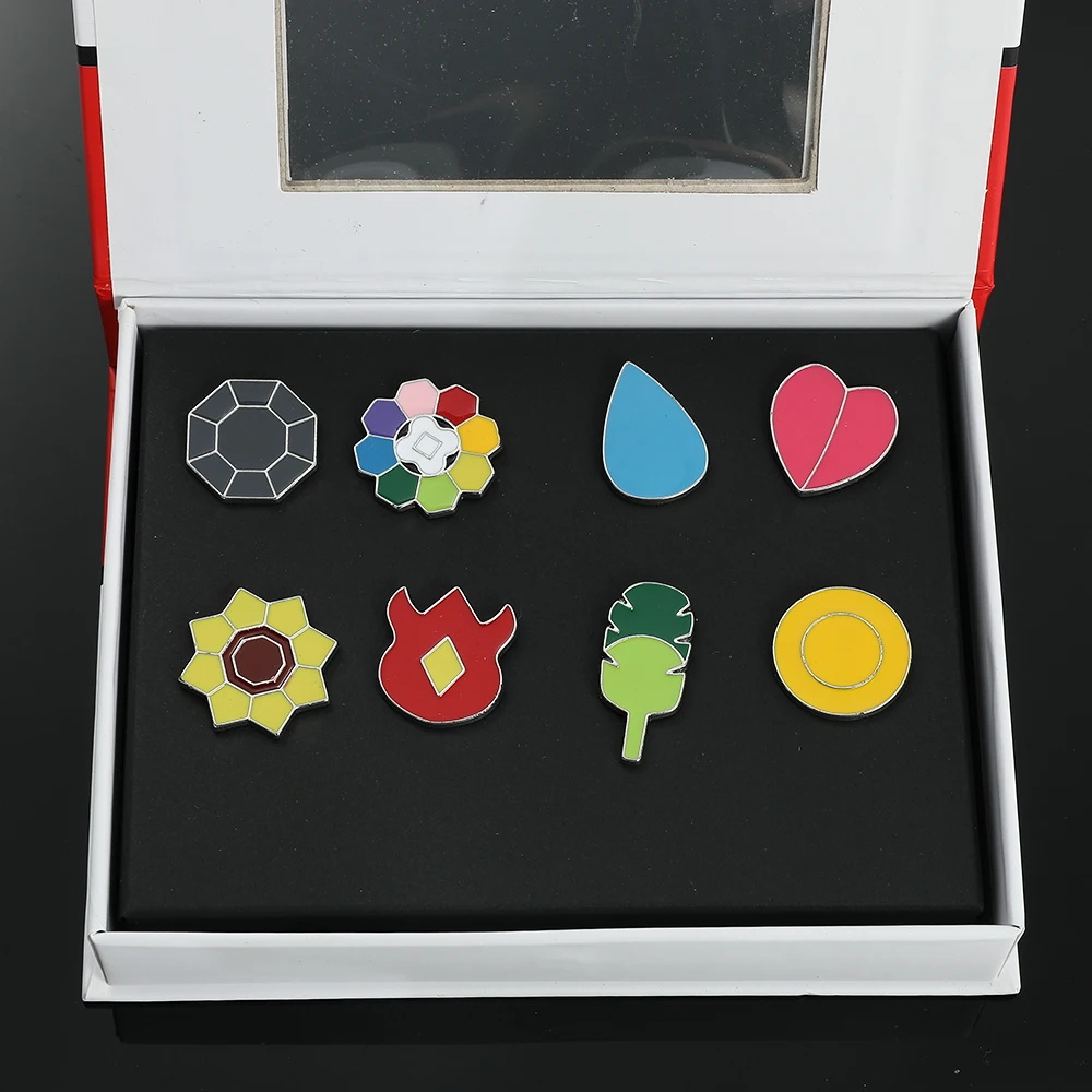 Pokemon Gym Badges Kanto Johto Hoenn Sinnoh Unova Kalos League Region Orange Islands Pins Brooches Box Set Pocket Monster