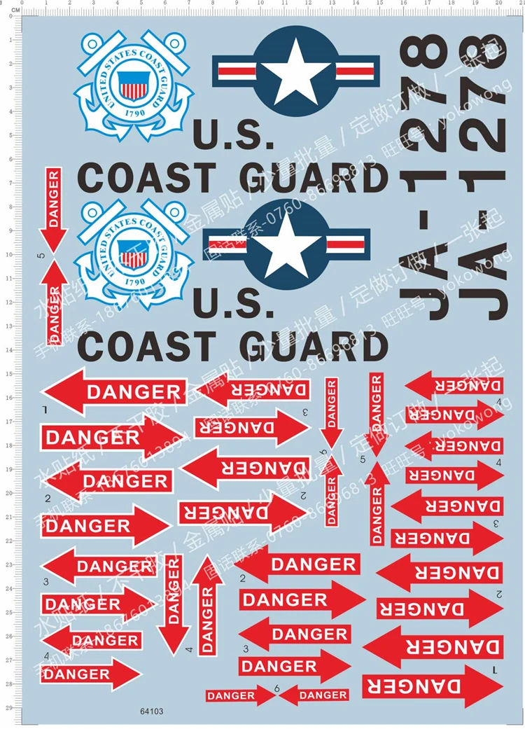 USCG United States Coast Guard 1790 JA-1278 Danger Water Slide Decal for Model Kit 64103