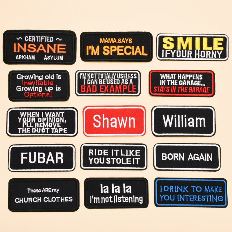 

Black English Letters Smile Rectangle Iron-on Sew Embroidery Badge Patches DIY T-shirt Hat Backpack Clothing Appliques Sticker