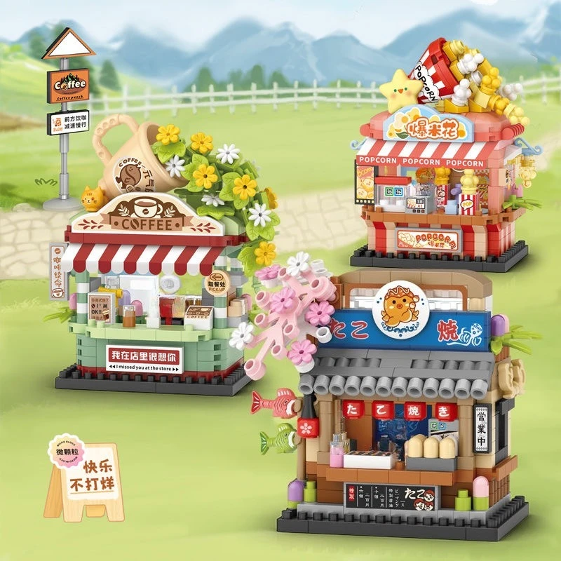 LOZ Blocks FUN Ideas Street Store Toy Small Coffee Flower Shop Brinquedos MOC City House Food Car Building Bricks Girl Gifts