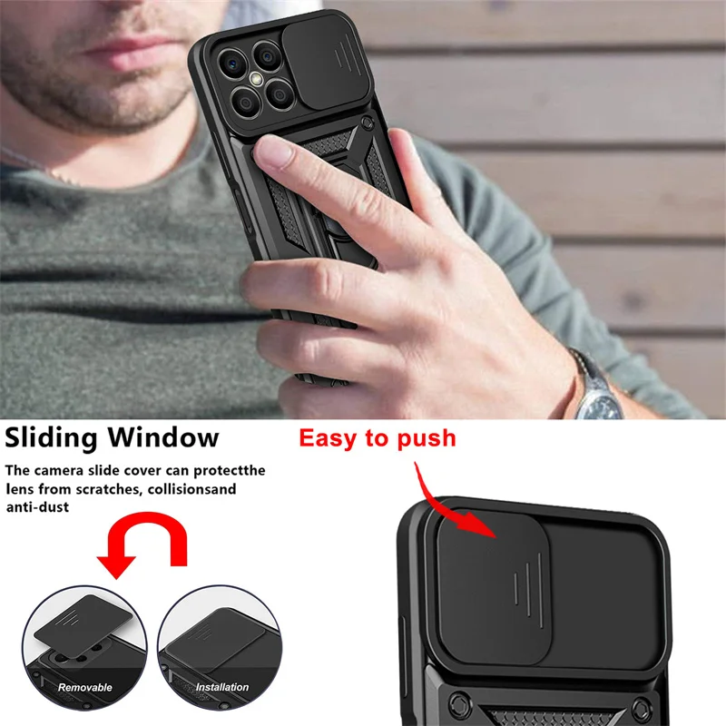 Armor Push the window Shockproof Funda For Honor X8A X6A X6S X6 X8 X9 CRT-LX2 RKY-LX2 Case Cover Car Magnetic Metal Ring Holder