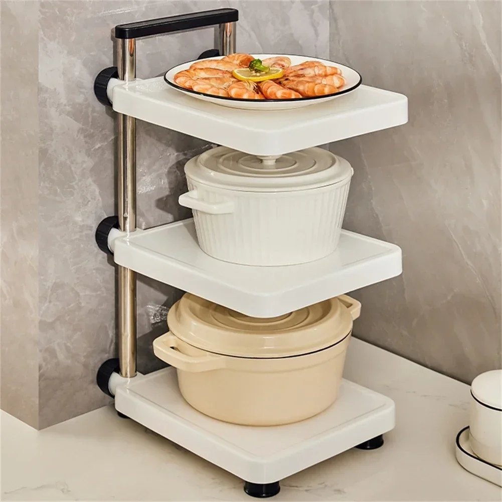 

Adjustable 2-4 Tiers Pot Storage Rack Pan Organizer Holder For Kitchen Cabinet Living Room Balcony Floor Multi-layer Shelf House