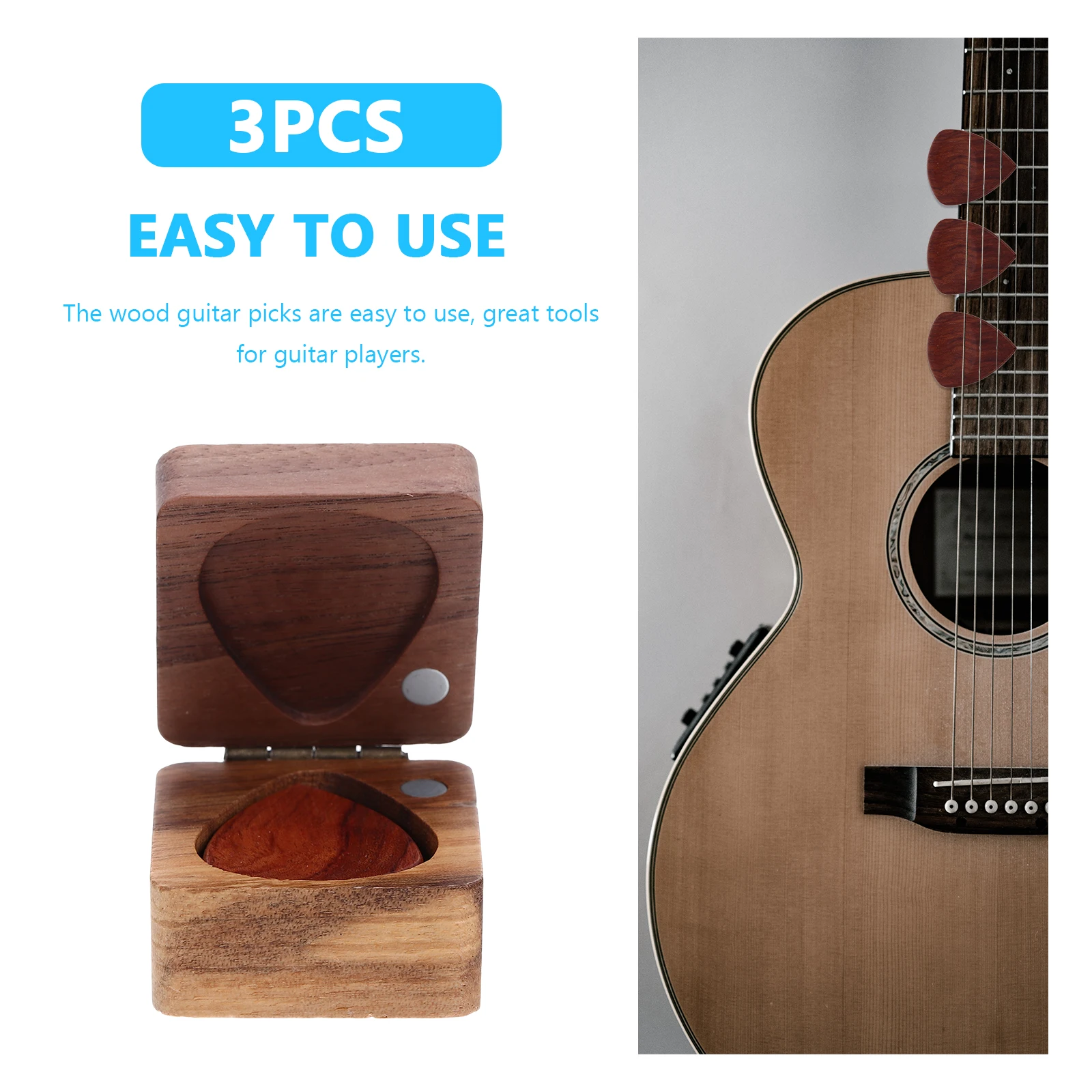 

1set 1Set Wooden Picks Storage Box Durable Natural Wood Plectrum Folk Guitar Smooth Edges Finger Protection Guitar Accessories