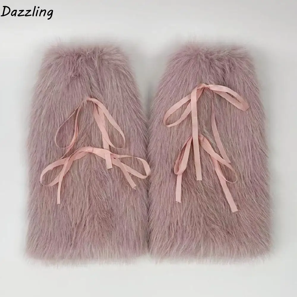 

Однотонные гетры из искусственного меха JK Y2k, женские плюшевые чулки в японском стиле Лолиты, гетры на шнуровке, уличная одежда