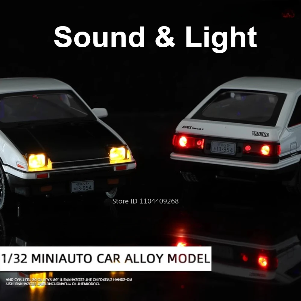 1:32 Initial D AE86 Crown Kluger Car Model Toy Metal Diecast Rubber Tires Pull Back Music Light Vehicles Toys Gifts For Kids Boy