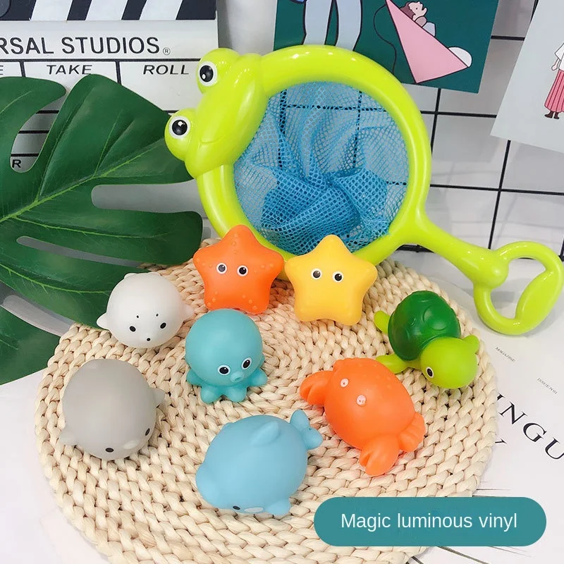 Cute Animals Bath Toy Swimming Water LED Light Up Toys Soft Rubber Float Induction Luminous Frogs for Kids Play Funny Gifts