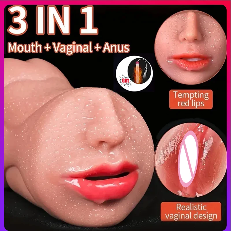 3 In 1 Male Masturbator Cup Vagina Pussy Realistic Tight Artificial Vagina Anus Sex Toy Mouth Textured Masturbation Tool for Men