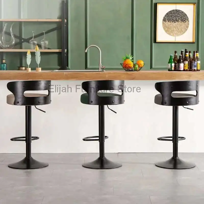Bar Platform Ascending And Descending Chair Front Desk Solid Wood High Bar Stool Rotating Backrest Modern Simplicity Furniture