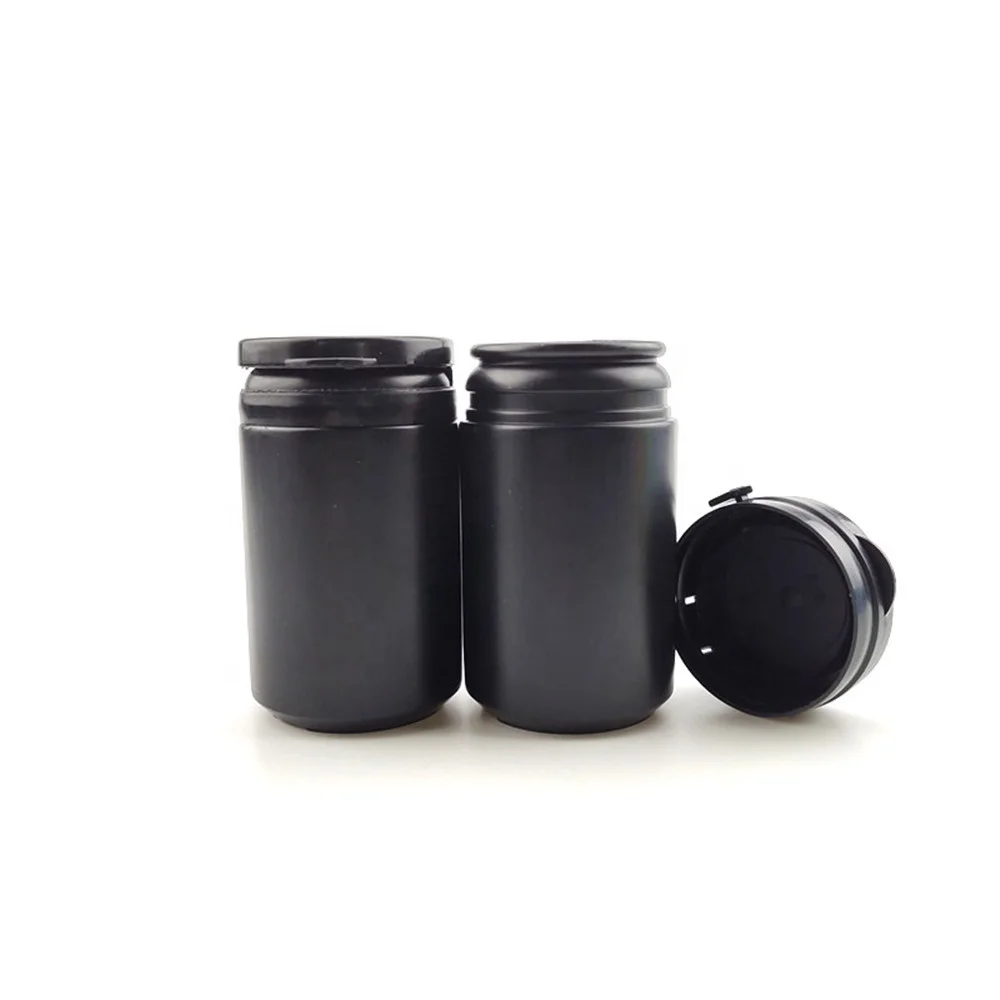 12pcs 60ml 2oz Black Plastic HDPE Straight Round Empty Plastic Pill Container Chewing Gum Bottle With Pull Ring Cap