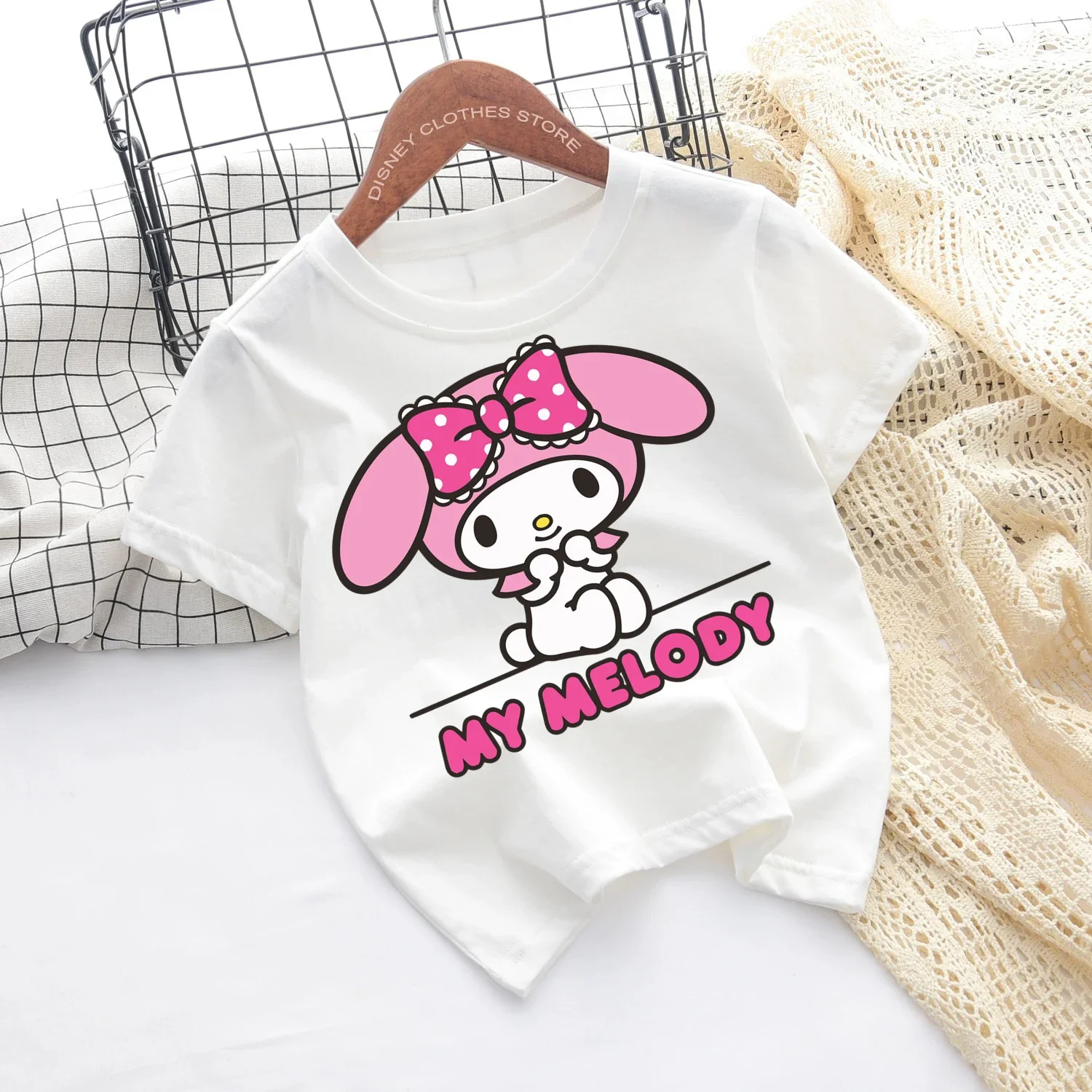 2024Hello KittyT Shirt Kids Clothing Girls Fashion Top kids Short sleeve student crew neck casual summer baby Kulomi T-shirt top