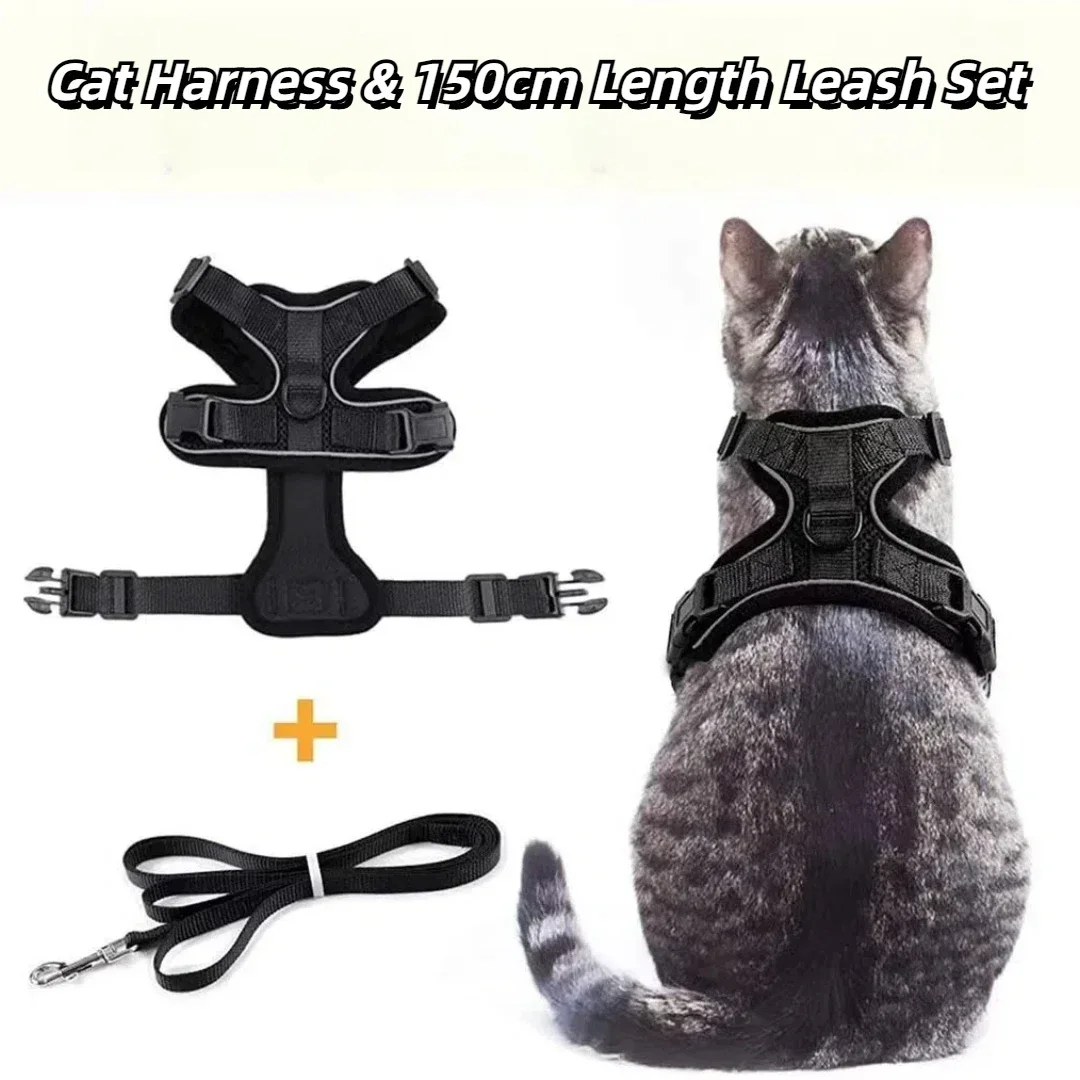 Cat Harness Lead Leash Set Walking Training Escape Proof Adjustable Reflective Pet Vest Harness Kitten Collar Pet Supplies