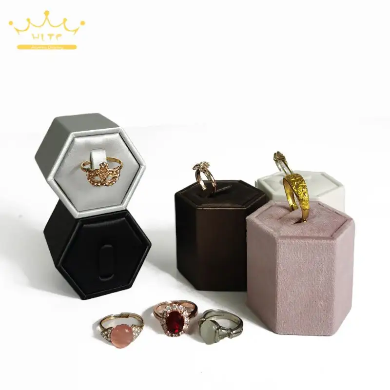 Hexagonal Cylindrical Ring Display Stand Samll Ring Hodler Ring Jewelry Organizer Leather Jewelry Dispaly Rack