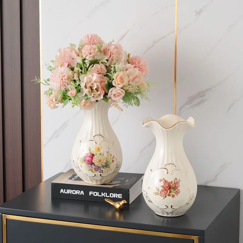 

Vintage European Ceramic Vase Handmade Gold Plated Ivory Porcelain for Home Office Wedding Decor Corridor Room Gift