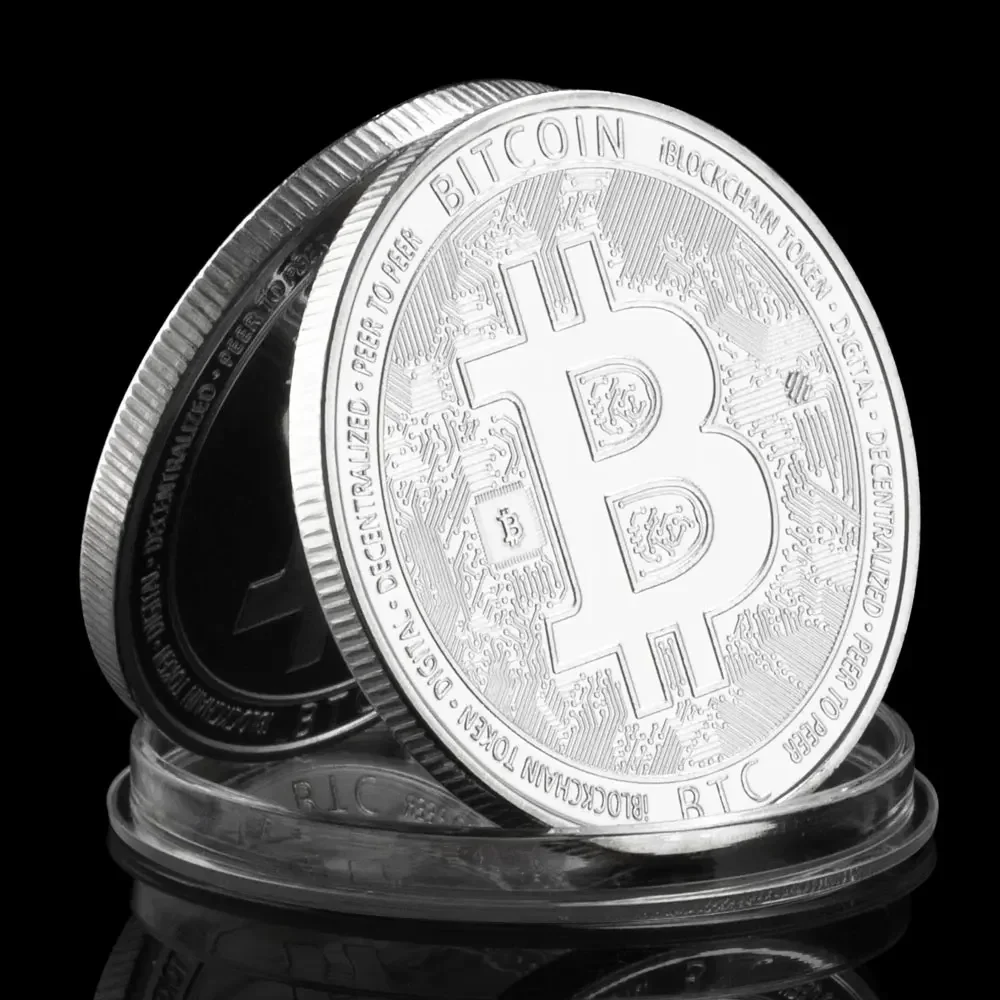 Bitcoin Collectible Silver Plated Souvenir Coin Physical Crypto Coin Cryptocurrency Collection Art Commemorative Coin