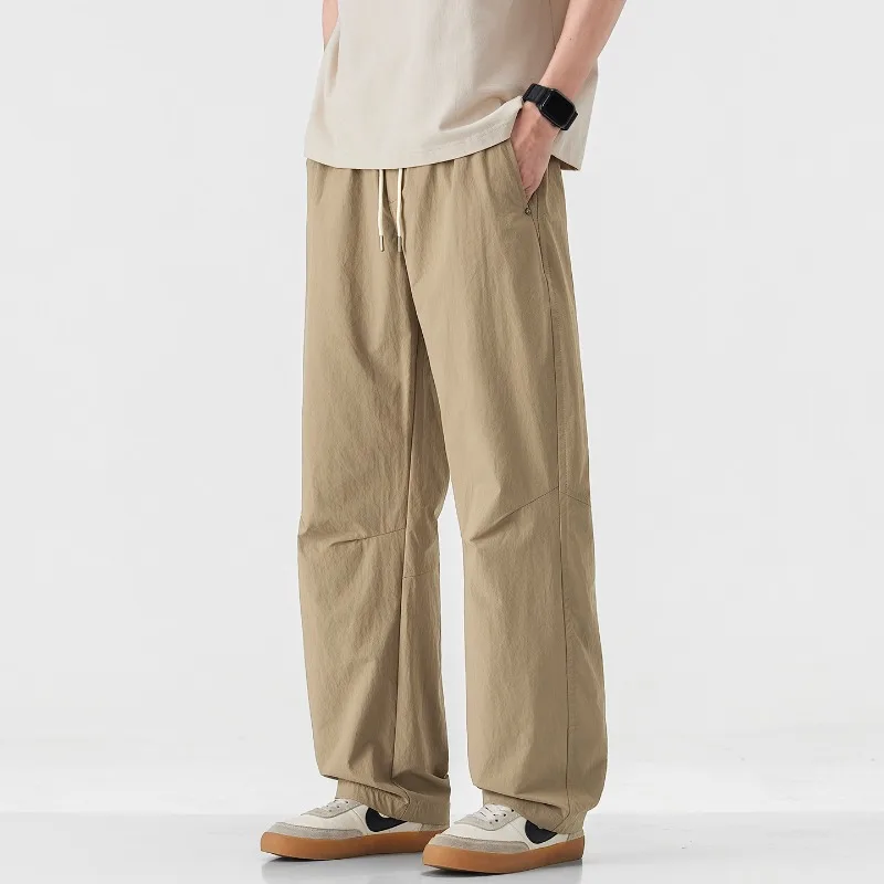 

2026 Spring Summer New Thin Drawstring Casual Straight Pants for Men Clothing Big Pockets Soft Comfort Male Trousers
