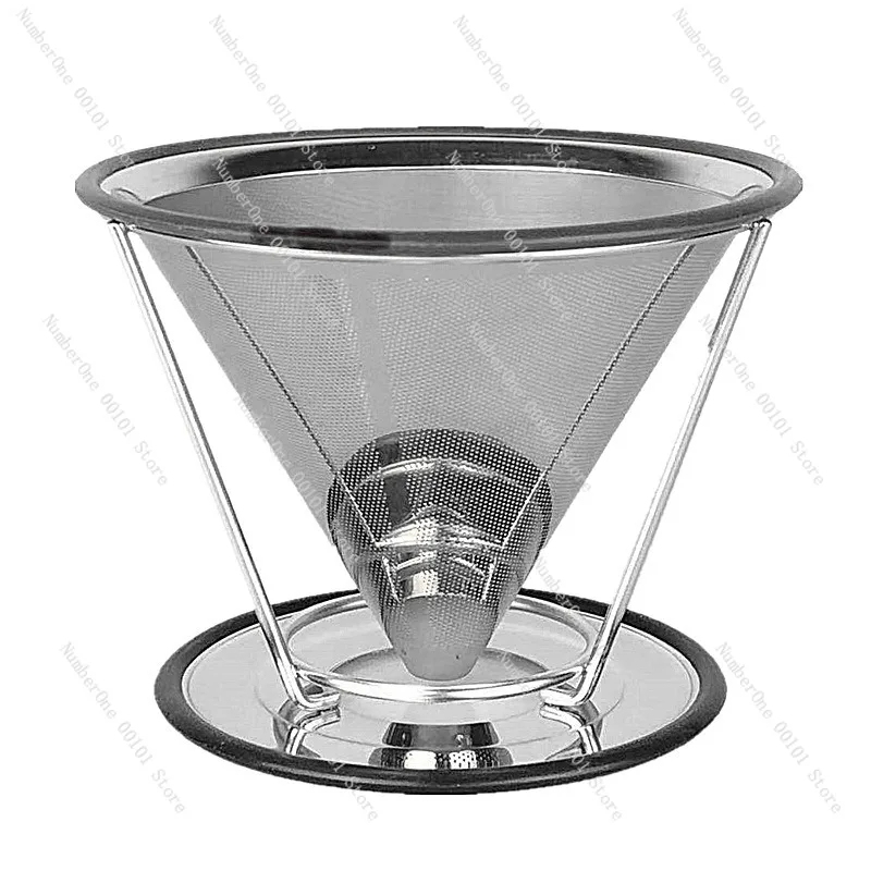 Double Layer 304 Stainless Steel Coffee Filter Reusable Paperless Pour Over Drip Cone with Stand Fine Mesh Hand Brew Funnel