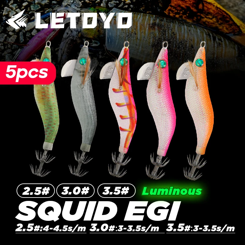 LETOYO 5PCS set squid lure Luminous Squid Jig Sinking EGI Artificial Bait Webfoot octopus Cuttlefish sea fishing lures EGING