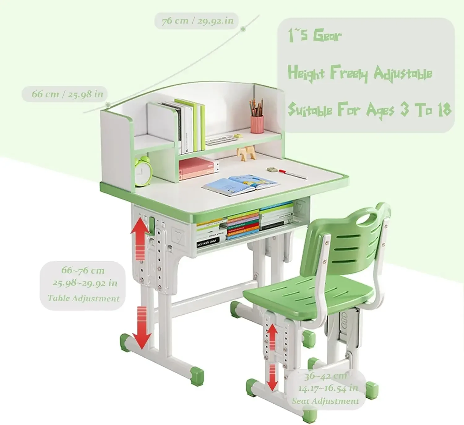 Conjuntos de cadeiras, cadeira de mesa infantil, altura ajustável ergonômica mesa de estudo infantil estação de trabalho de computador com grande