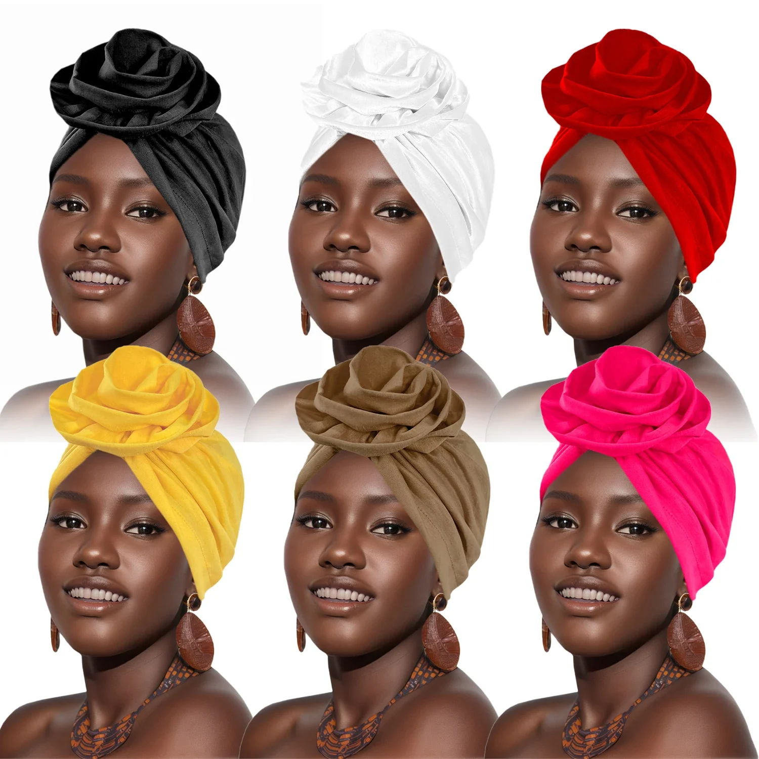 Ethnic Women\'s Hijabs Big Flower Turban Wrap Head Popular African Ladies Church Wedding Beanie Hat Multifunction Cap Accessories