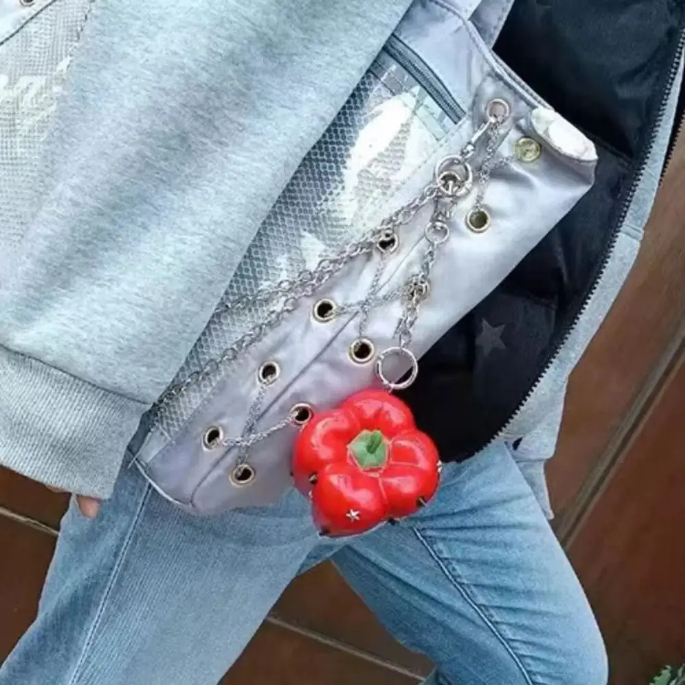 Fashion Y2K Simulation Fruit Keychain Metal Lolita Star Rivet Bag Charm Punk Pear Pu Fruits Bag Pendant Bag Hanging